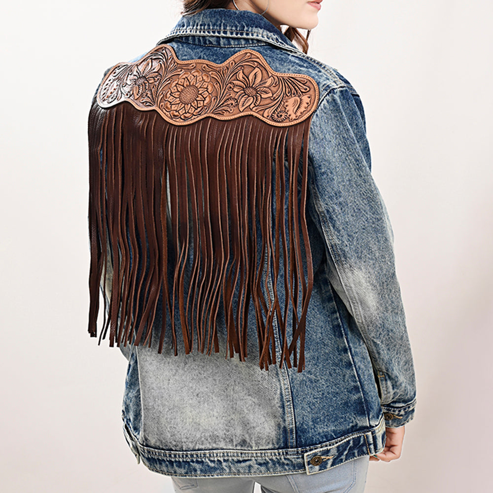 American Darling Genuine leather Hand tooled carved Women 100% cotton Denim jacket dress ladies girl | Shirt for