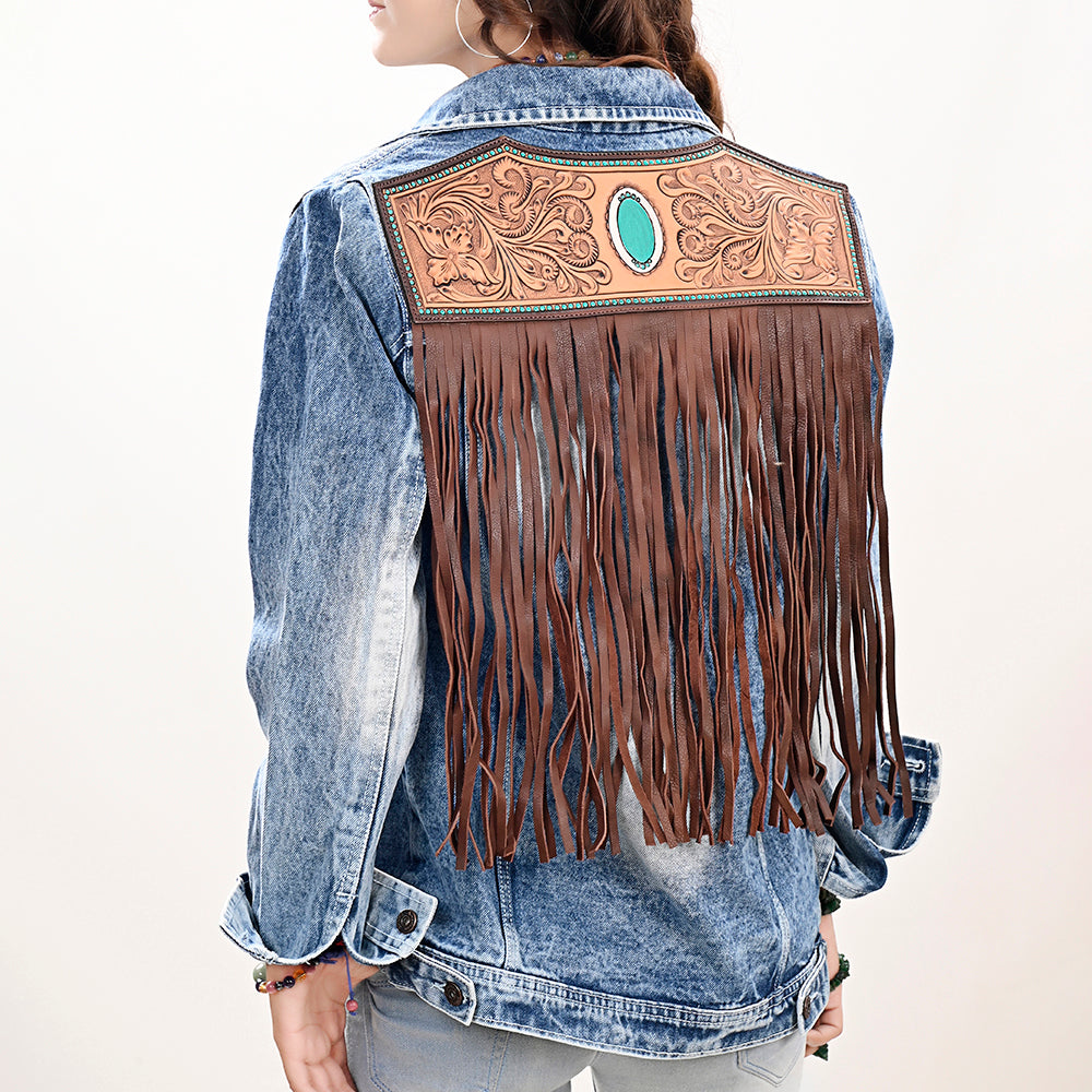American Darling Genuine leather Hand tooled carved Women 100% cotton Denim jacket dress ladies girl | Shirt for