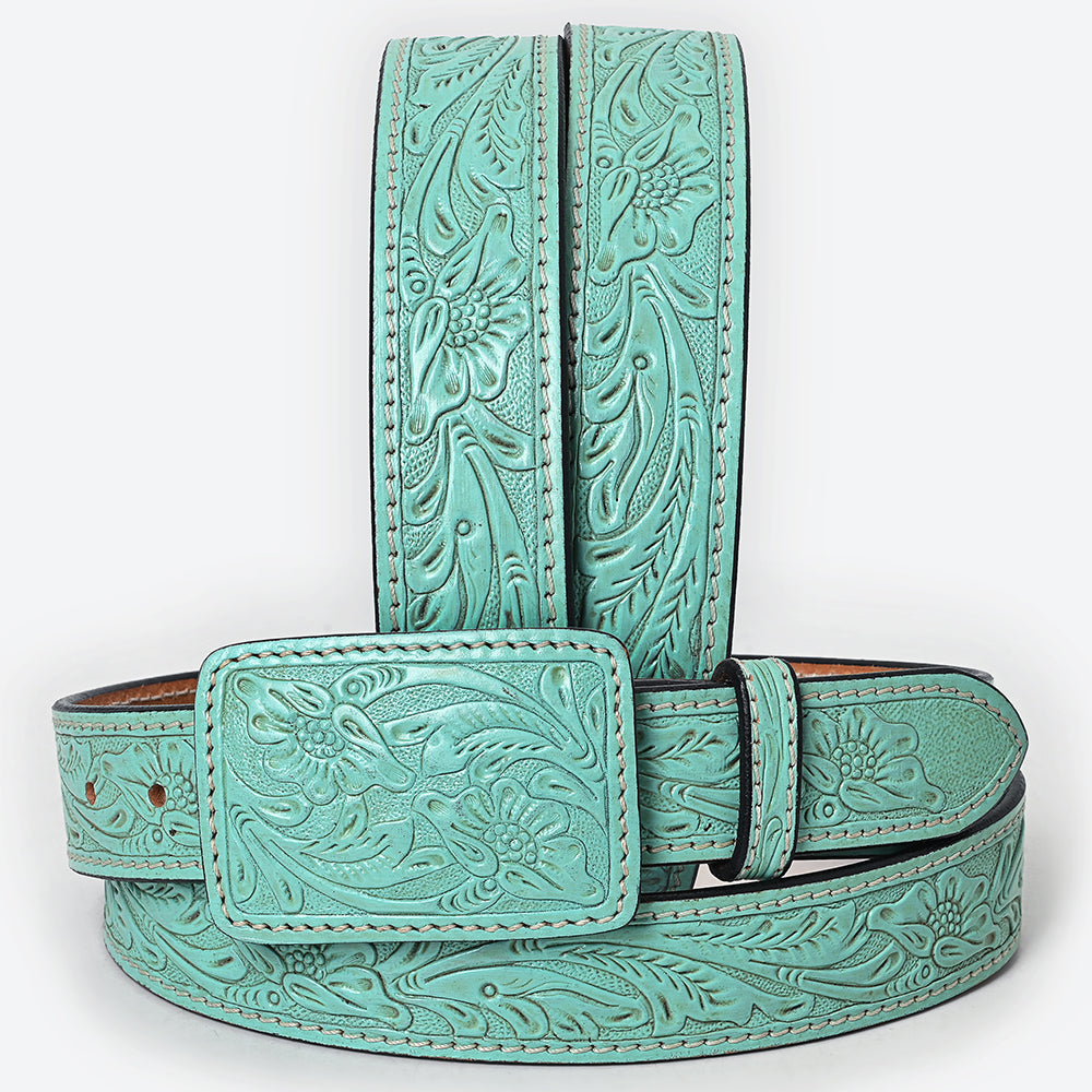 American Darling Beautifully Hand Tooled Brown Genuine Leather Belt Men and Women Western with Removable Buckle