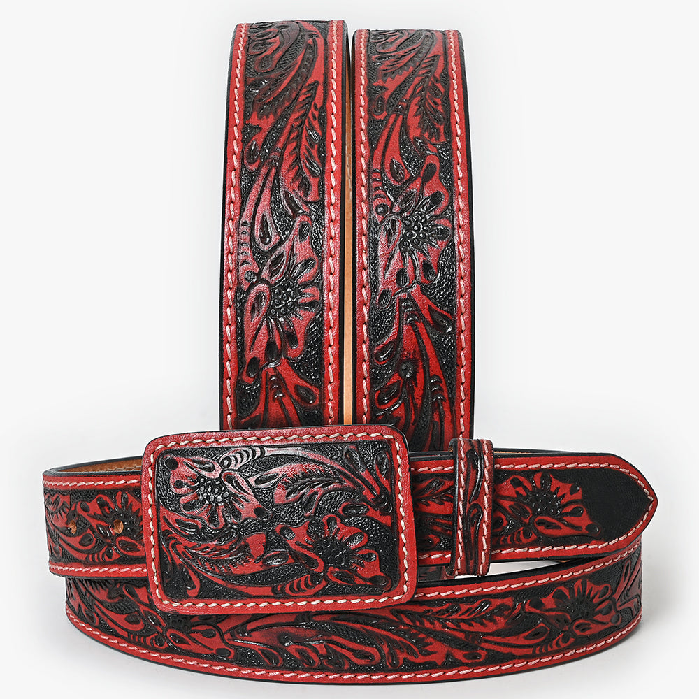 American Darling Beautifully Hand Tooled Brown Genuine Leather Belt Men and Women Western with Removable Buckle