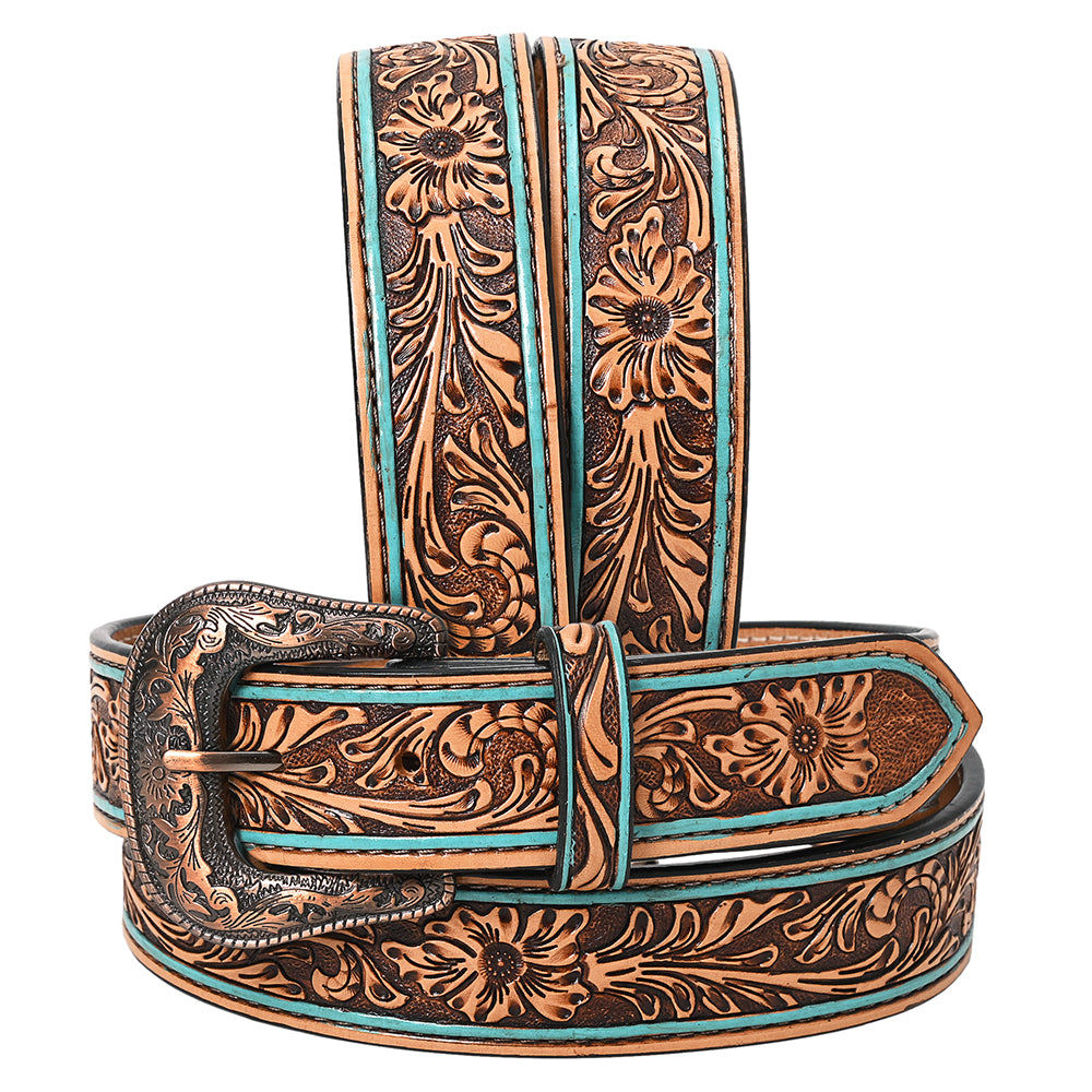 HILASON Western Genuine Leather Belt for Men Women Cowboy Cowgirl Handmade Unisex Full Grain Heavy Duty Floral Tooled