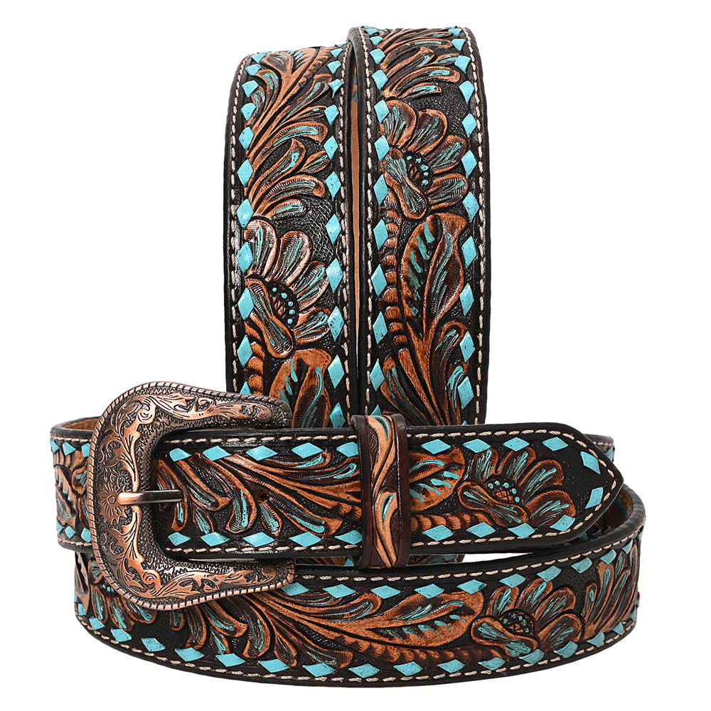 HILASON Western Genuine Leather Belt for Men Women Cowboy Cowgirl Handmade Unisex Full Grain Heavy Duty Floral Tooled
