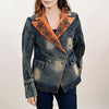 American Darling Genuine leather Hand tooled carved Women 100% cotton Denim Blazer dress jacket | Vintage