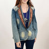 American Darling Genuine leather Hand tooled carved Women 100% cotton Denim Blazer dress jacket ladies |Vintage