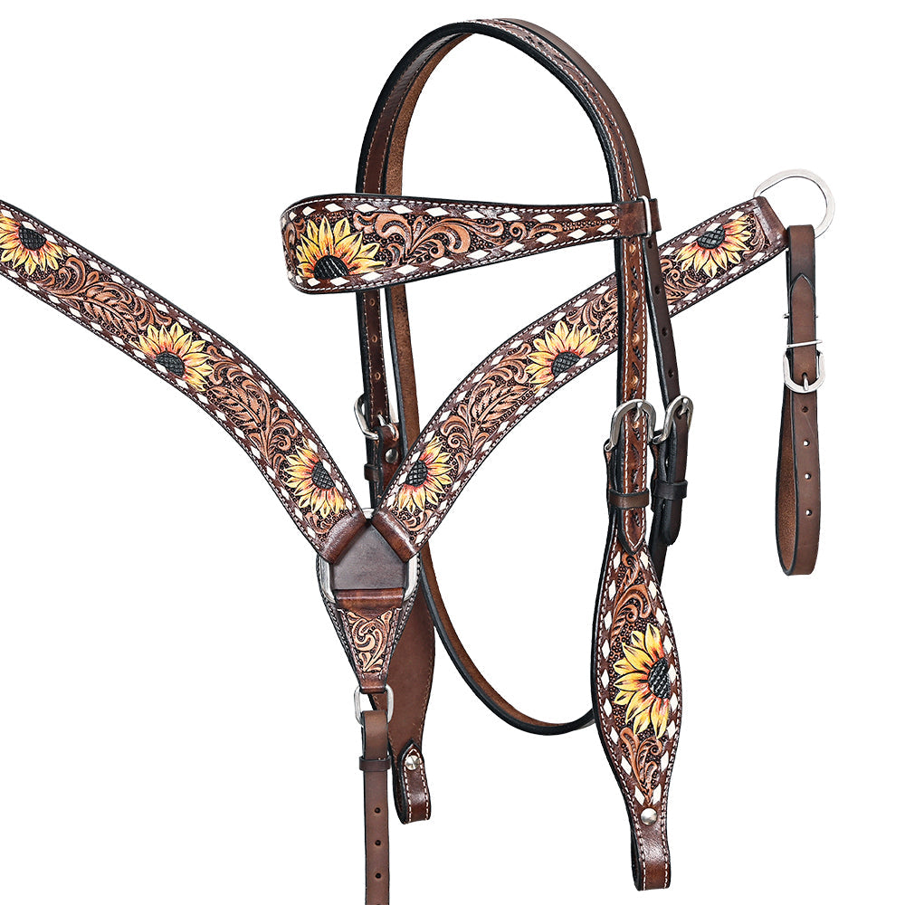 Comfytack Horse Floral Hand Painted Genuine Leather Breast Collar Headstall