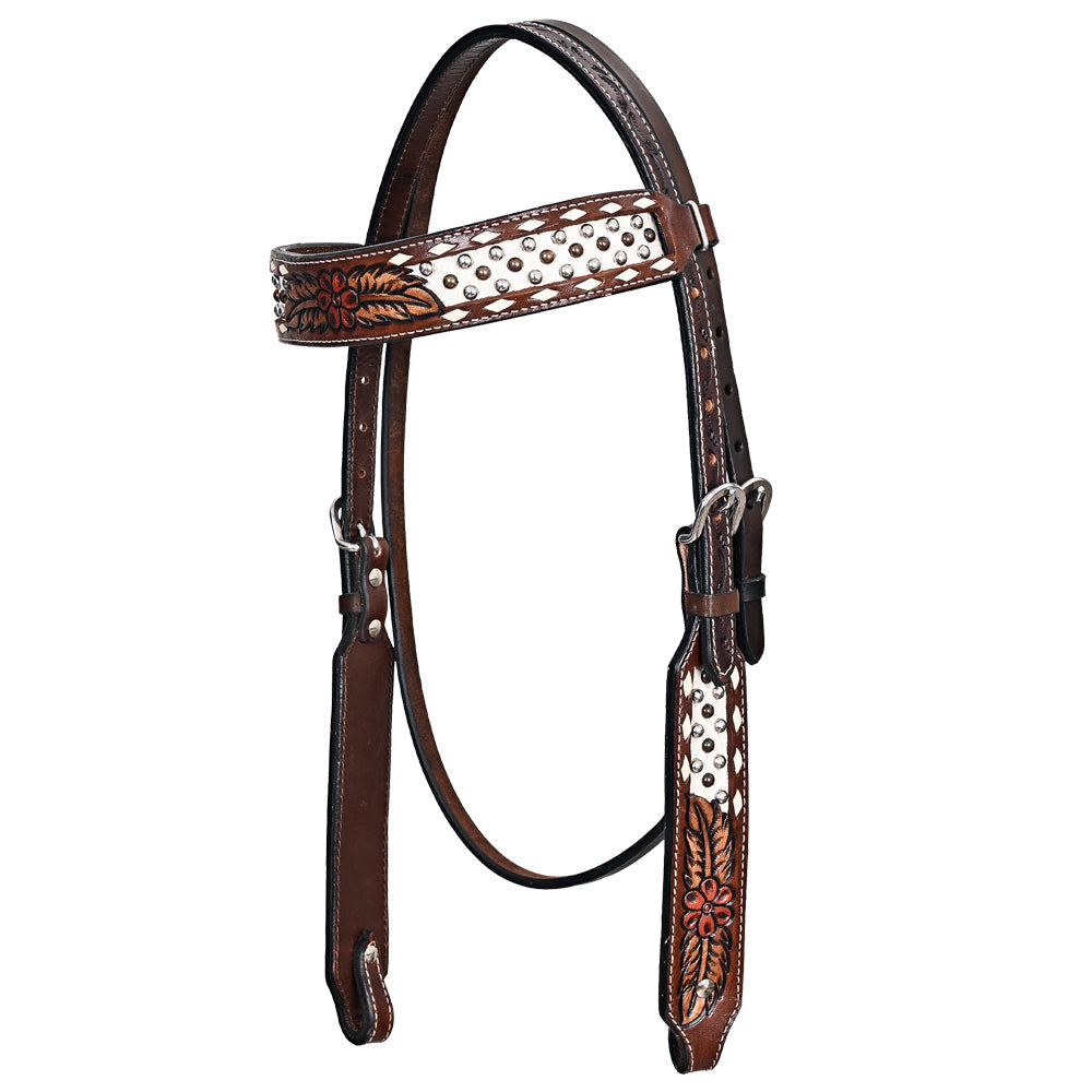 Comfytack Studs Floral Hand Painted Horse Western Leather Headstall Brown