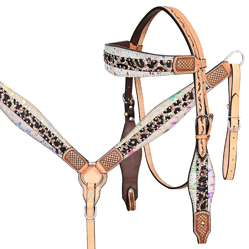 HILASON Western Horse Floral Headstall Breast Collar Set Hairon Leather Tan | Tack for Horses