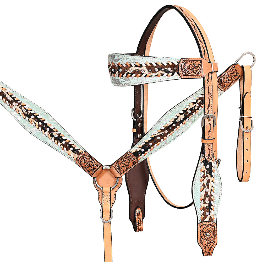 HILASON Western Horse Headstall & Breast Collar American Leather Floral Carving