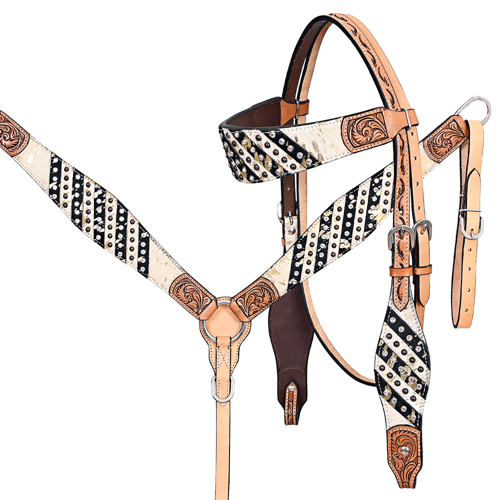 HILASON Western Horse Headstall & Breast Collar American Leather Floral Carving