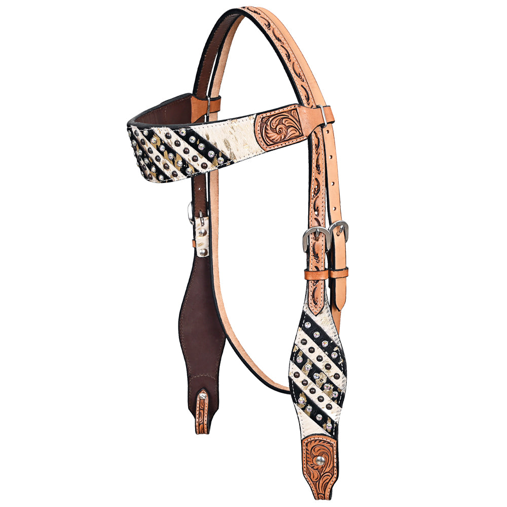 HILASON Western Horse Floral Headstall Breast Collar Set Hairon Leather Tan | Tack for Horses