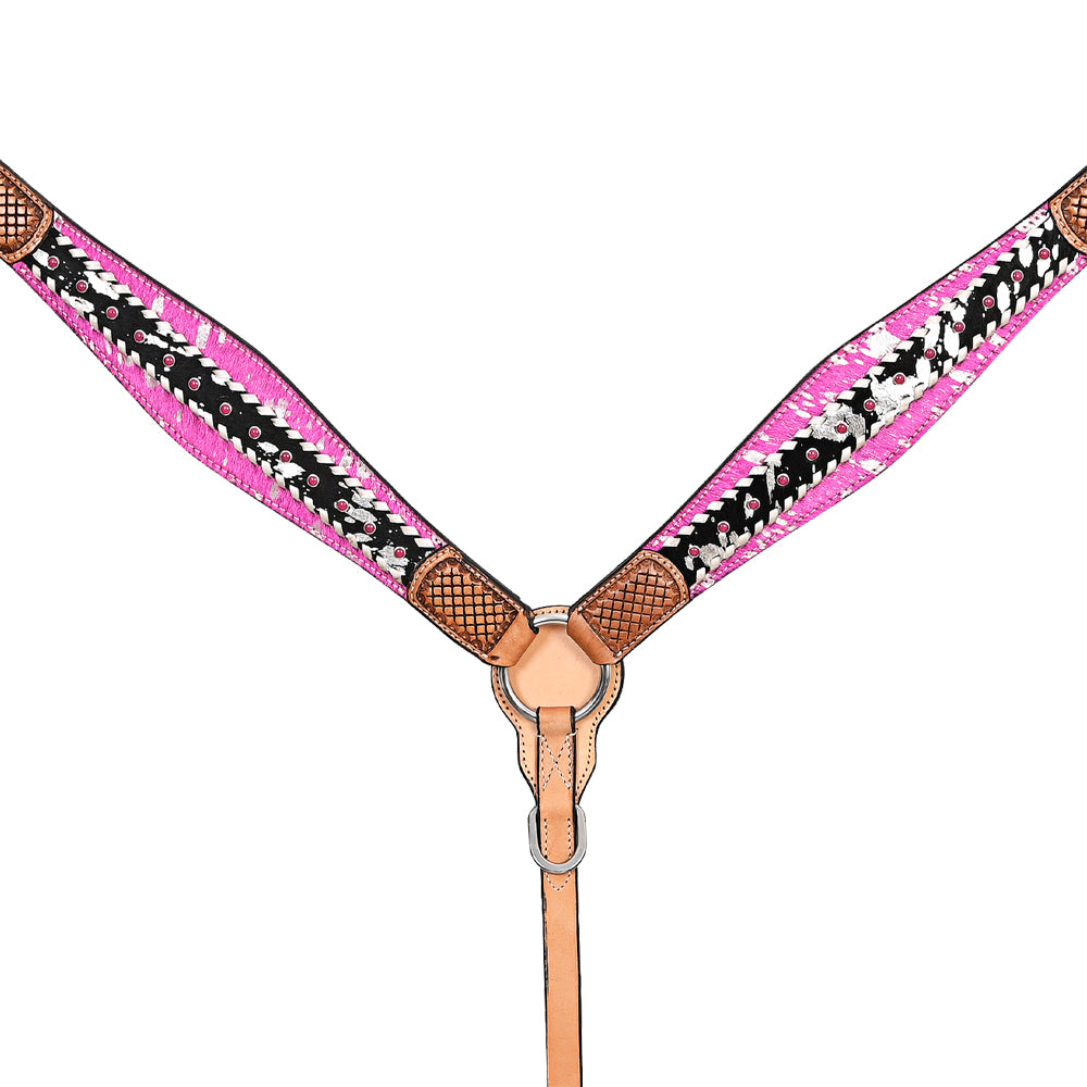 HILASON Western Horse Floral Headstall Breast Collar Set Hairon Leather Tan with Pink | Tack for Horses