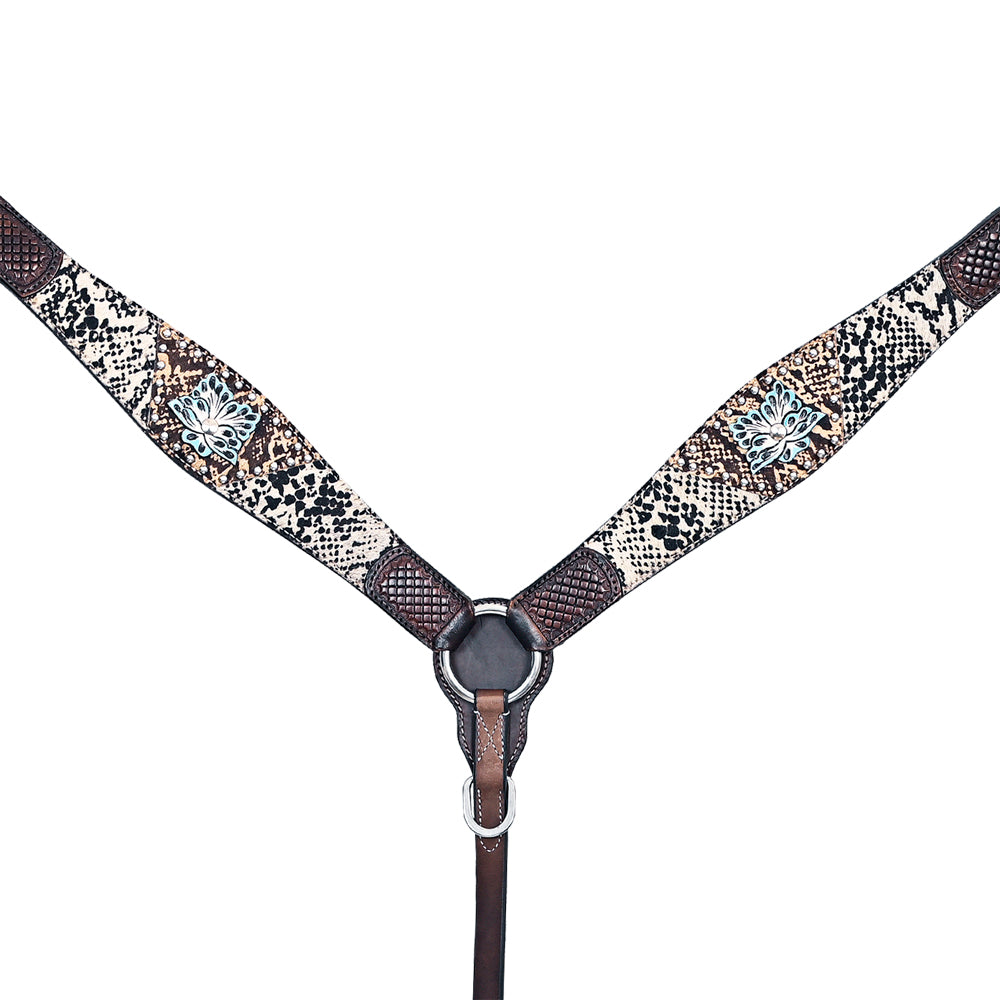HILASON Western Horse Floral Snake Print Headstall Breast Collar Set Leather Brown | Tack for Horses