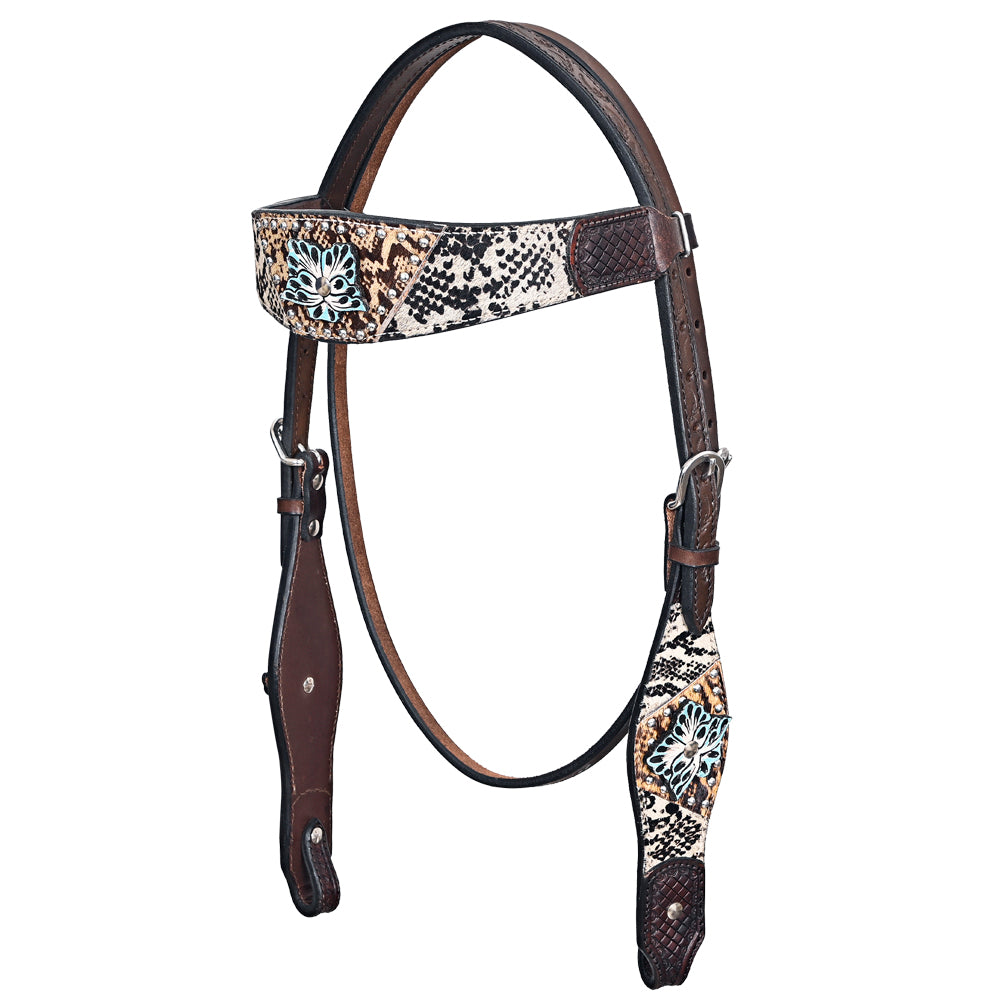 HILASON Western Horse Floral Snake Print Headstall Breast Collar Set Leather Brown | Tack for Horses