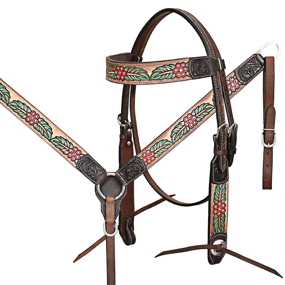 HILASON Western Horse Headstall & Breast Collar American Leather Floral Carving