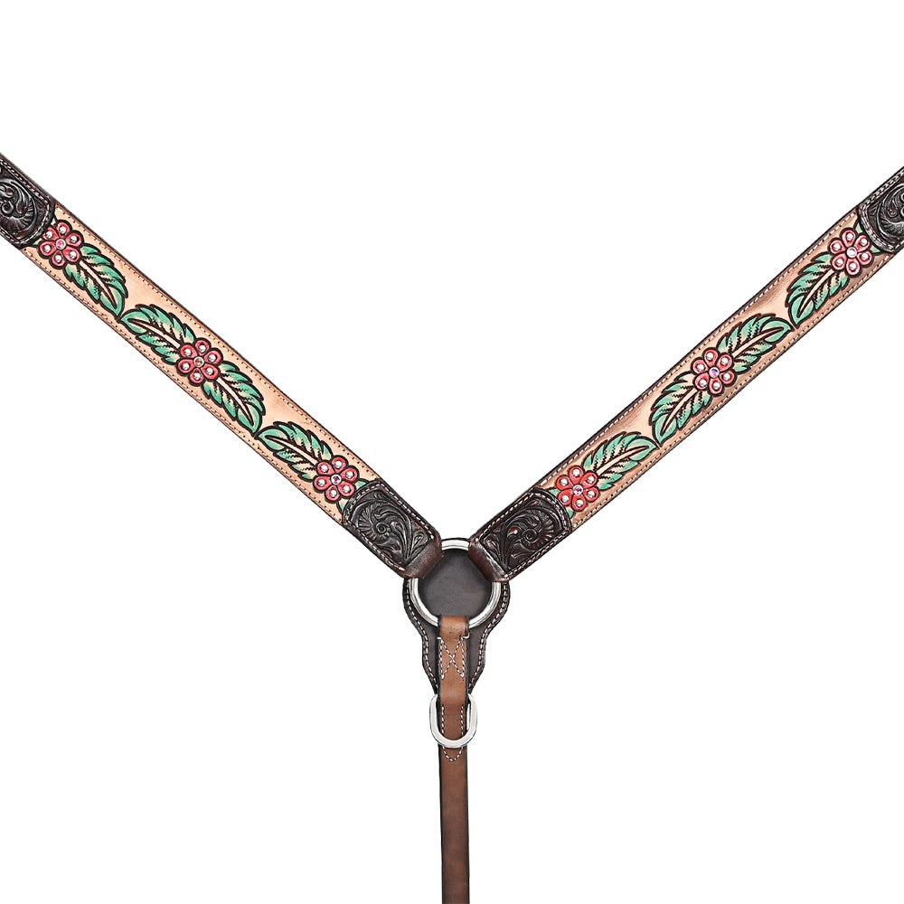 HILASON Western Horse Floral Headstall Breast Collar Set American Leather Brown | Tack for Horses