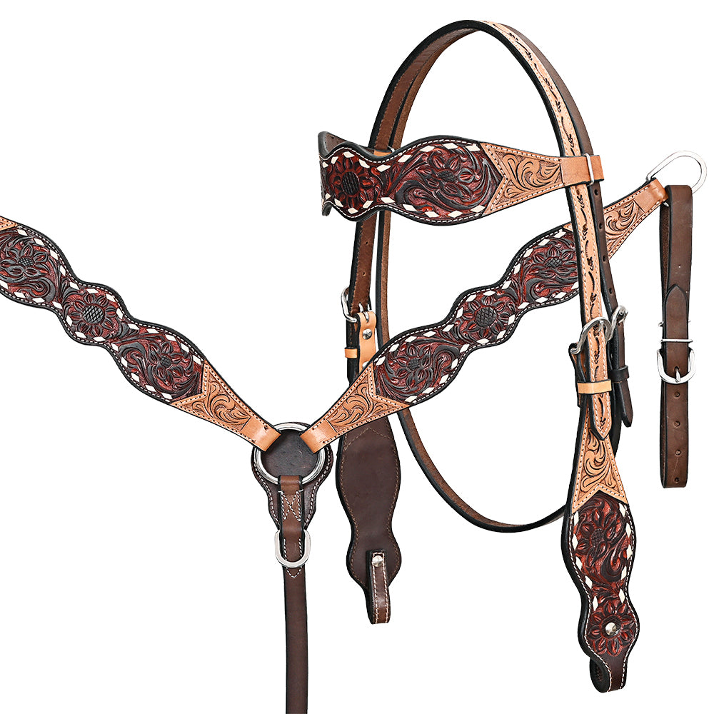 HILASON Western Horse Headstall & Breast Collar American Leather Hand Carving