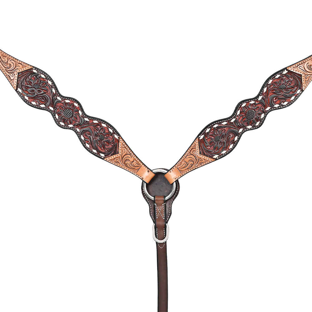 HILASON Western Horse Floral Headstall Breast Collar Set American Leather Brown | Tack for Horses