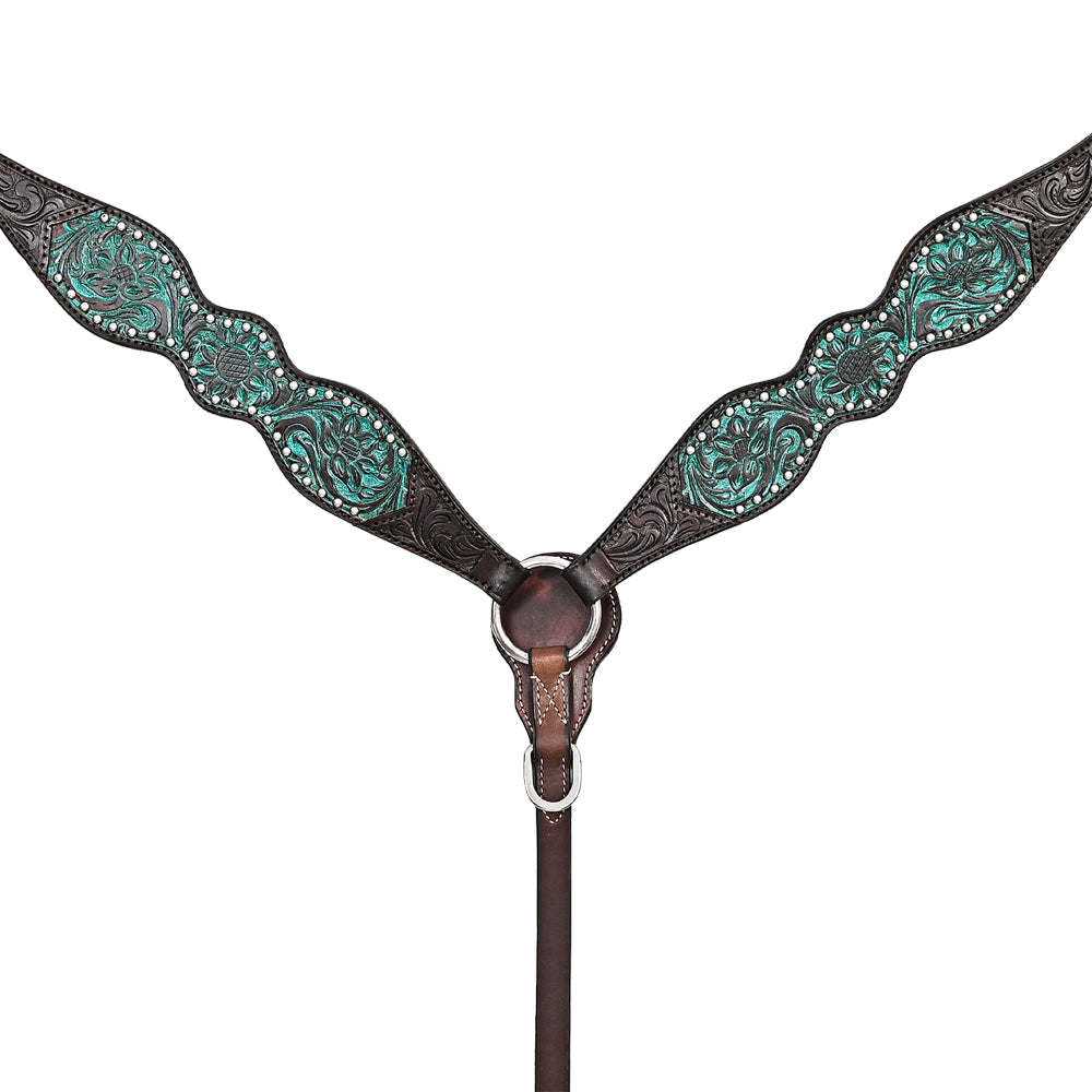 HILASON Western Horse Floral Headstall Breast Collar Set American Leather Brown | Tack for Horses