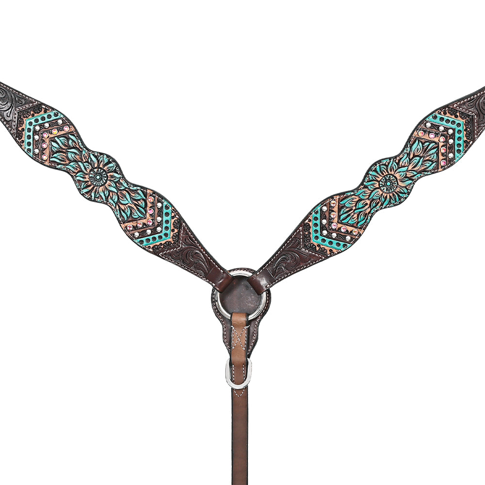 HILASON Western Horse Floral Headstall Breast Collar Set American Leather Brown | Tack for Horses