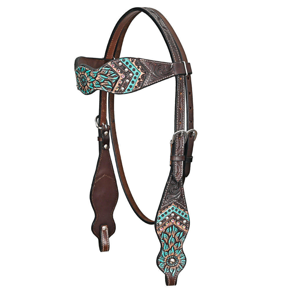 HILASON Western Horse Floral Headstall Breast Collar Set American Leather Brown | Tack for Horses