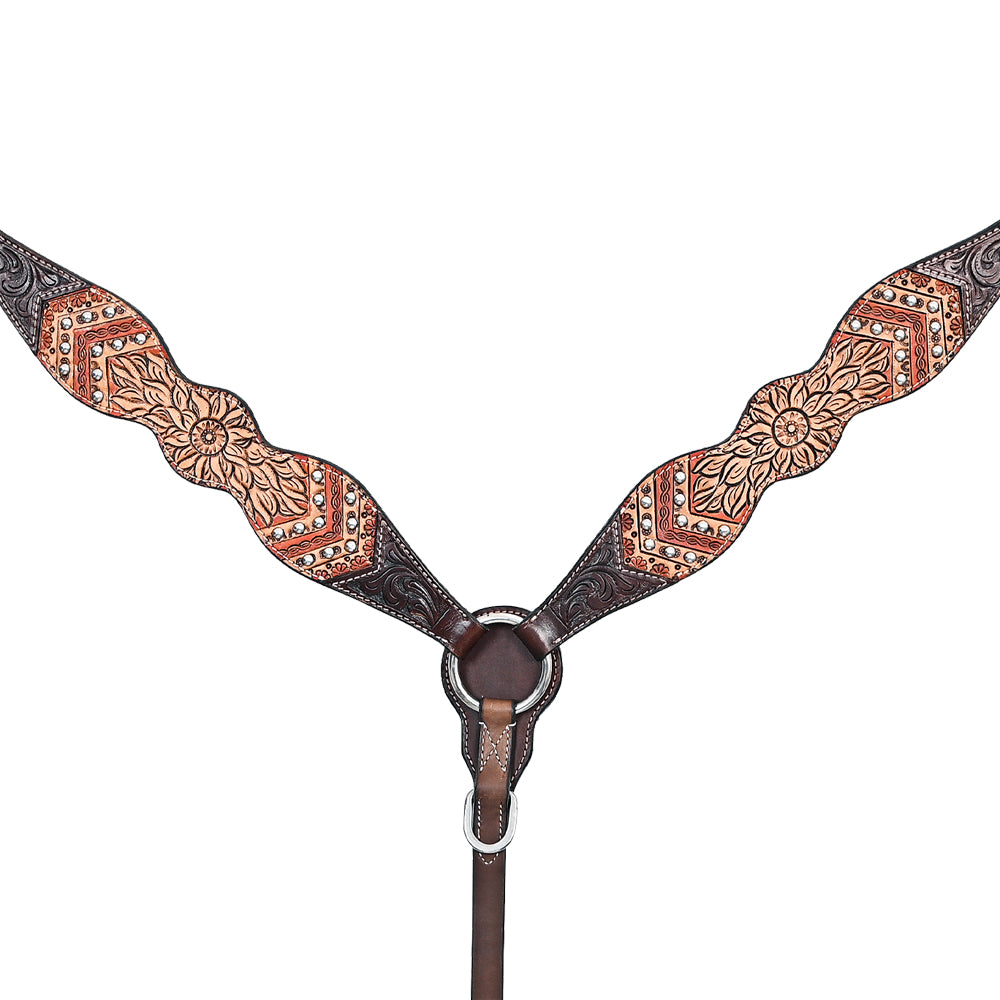 HILASON Western Horse Floral Headstall Breast Collar Set American Leather Brown | Tack for Horses