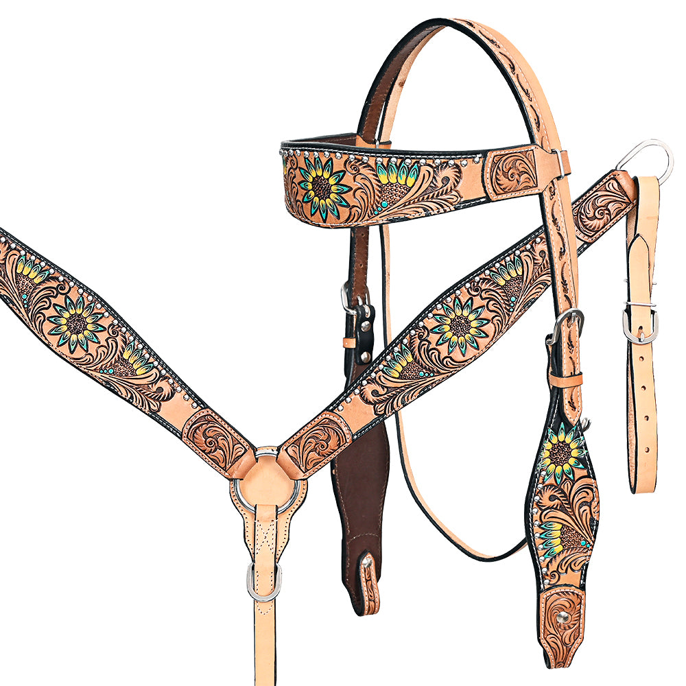 HILASON Western Horse Headstall & Breast Collar American Leather Hand Carving