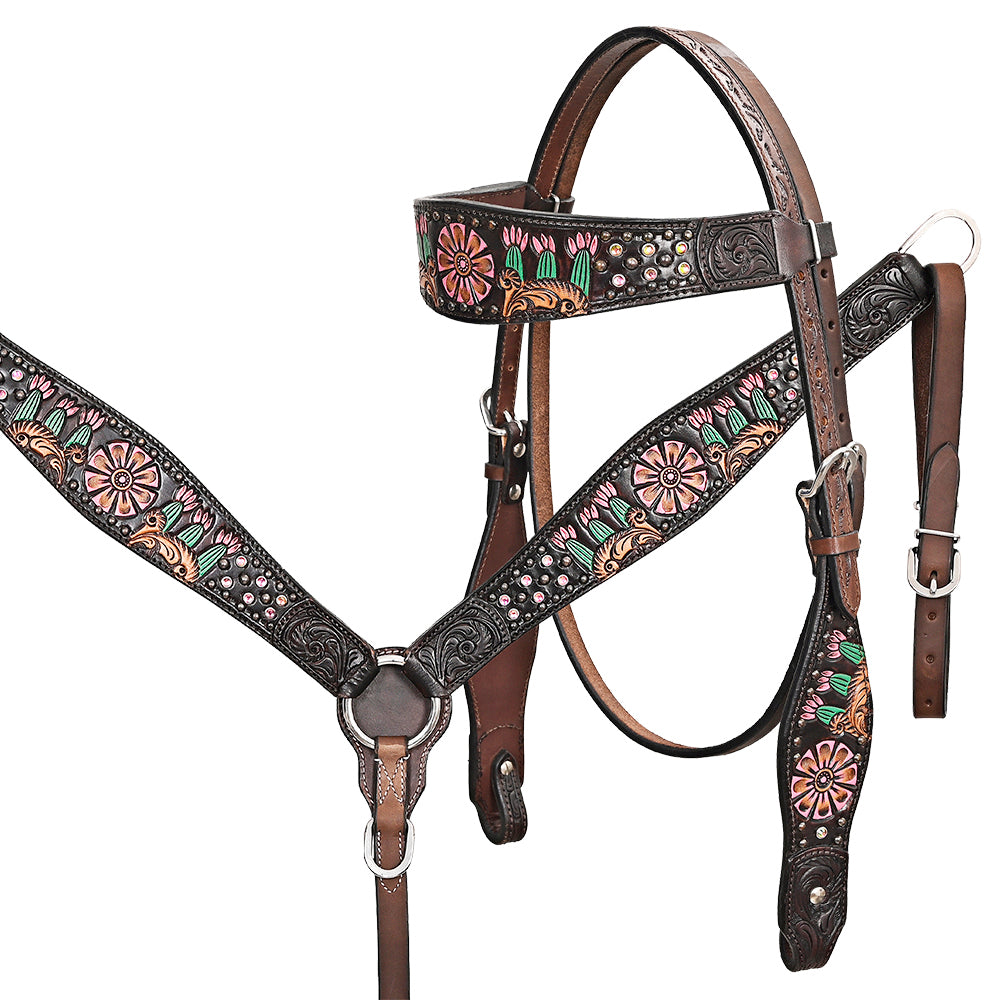 HILASON Western Horse Headstall & Breast Collar American Leather Hand Carving