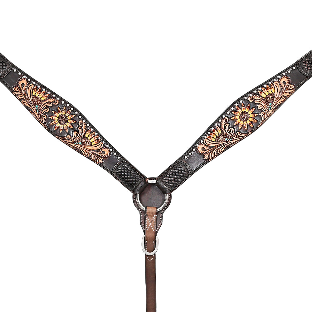 HILASON Western Horse Floral Headstall Breast Collar Set American Leather Brown | Tack for Horses