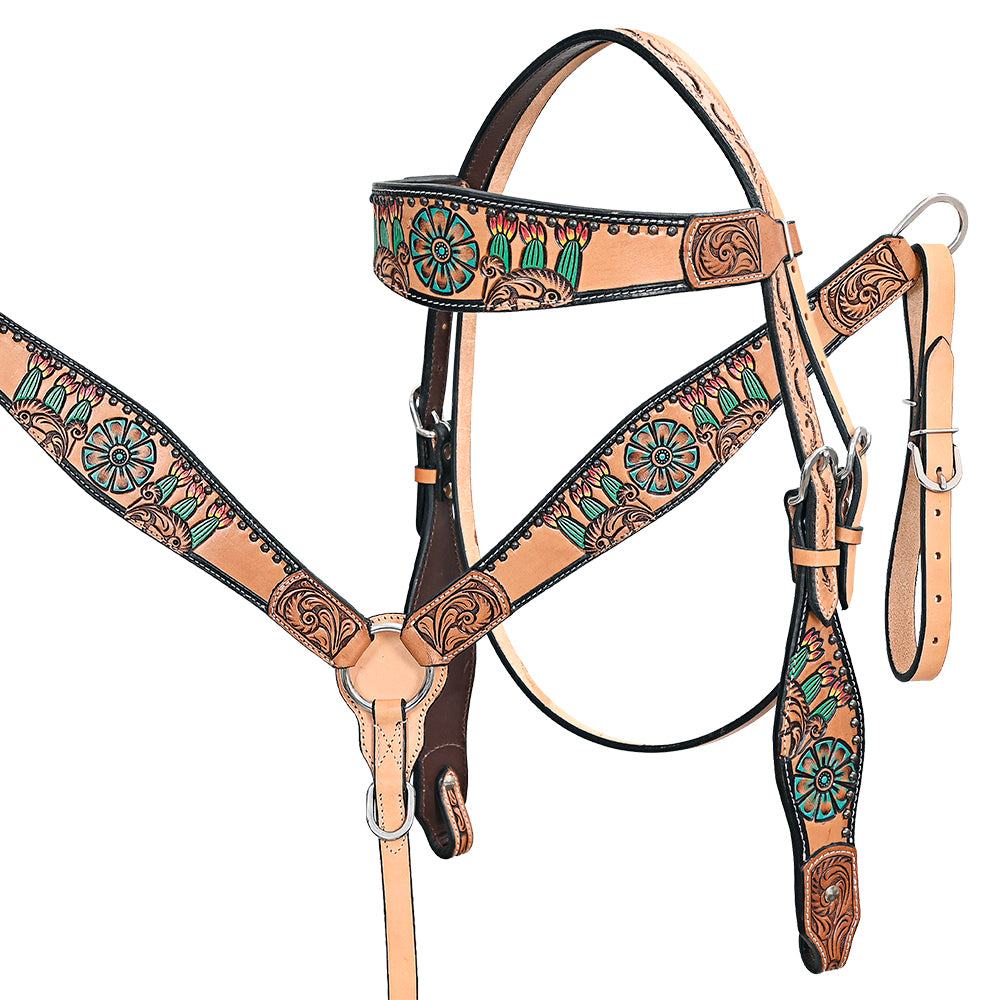 HILASON Western Horse Headstall & Breast Collar American Leather Floral Carving