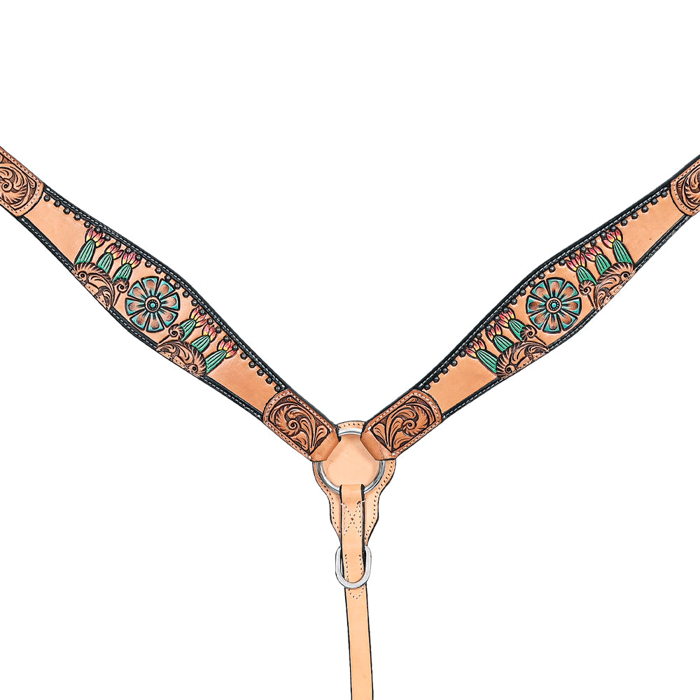 HILASON Western Horse Floral Headstall Breast Collar Set American Leather Tan | Tack for Horses