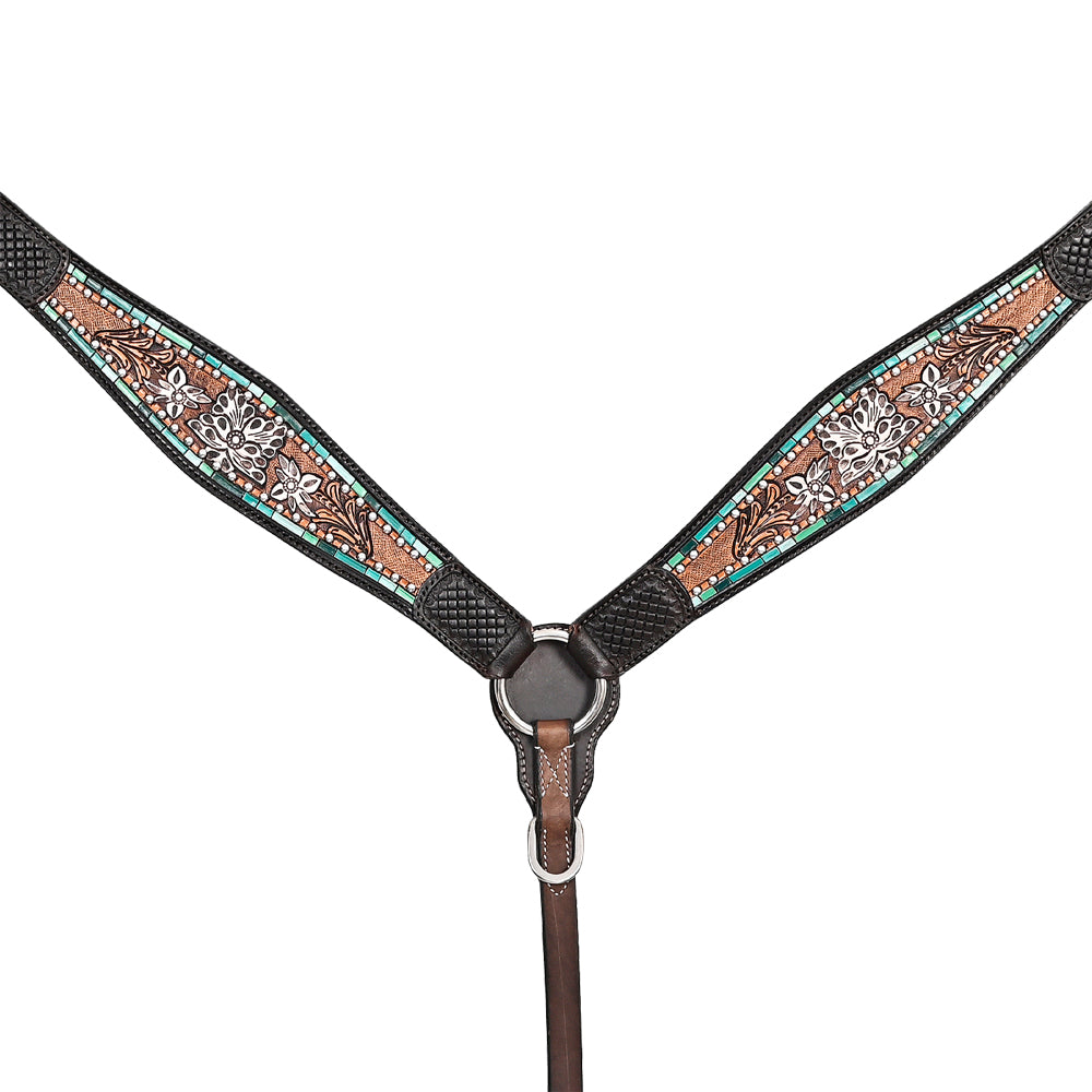 HILASON Western Horse Floral Headstall Breast Collar Set American Leather Brown | Tack for Horses