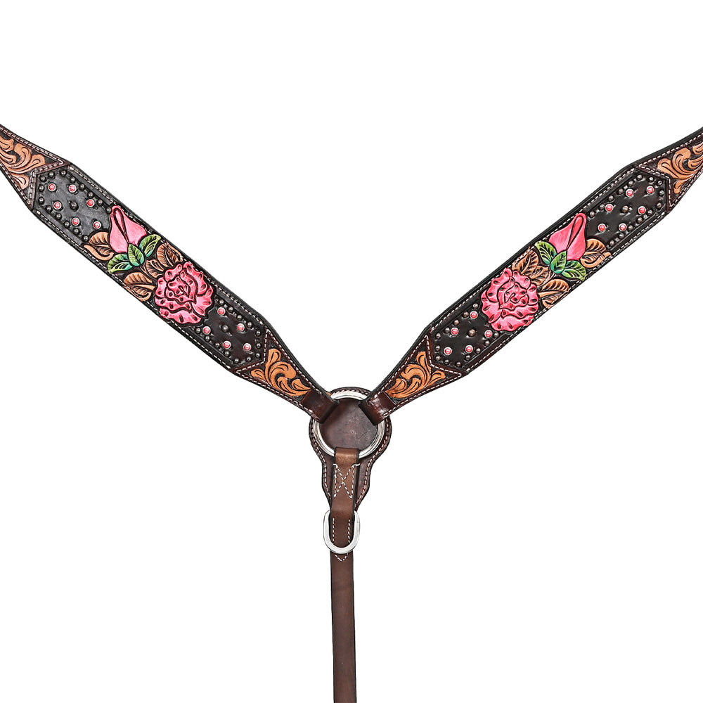 HILASON Western Horse Floral Headstall Breast Collar Set American Leather Tan | Tack for Horses