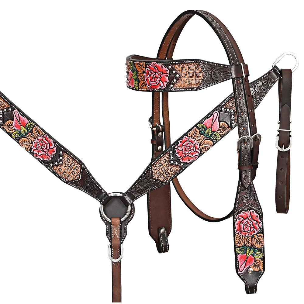 HILASON Western Horse Headstall & Breast Collar American Leather Hand Carving
