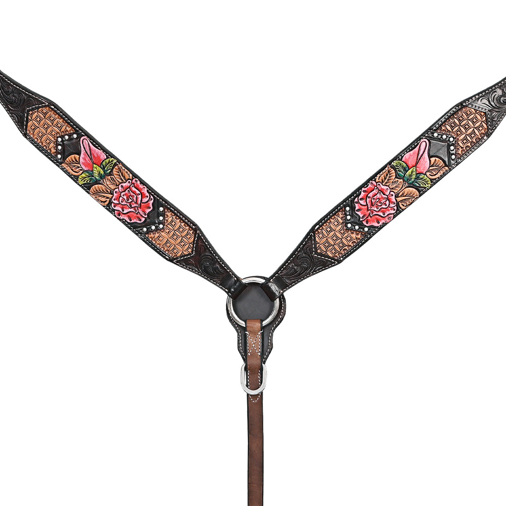 HILASON Western Horse Floral Headstall Breast Collar Set American Leather Tan | Tack for Horses