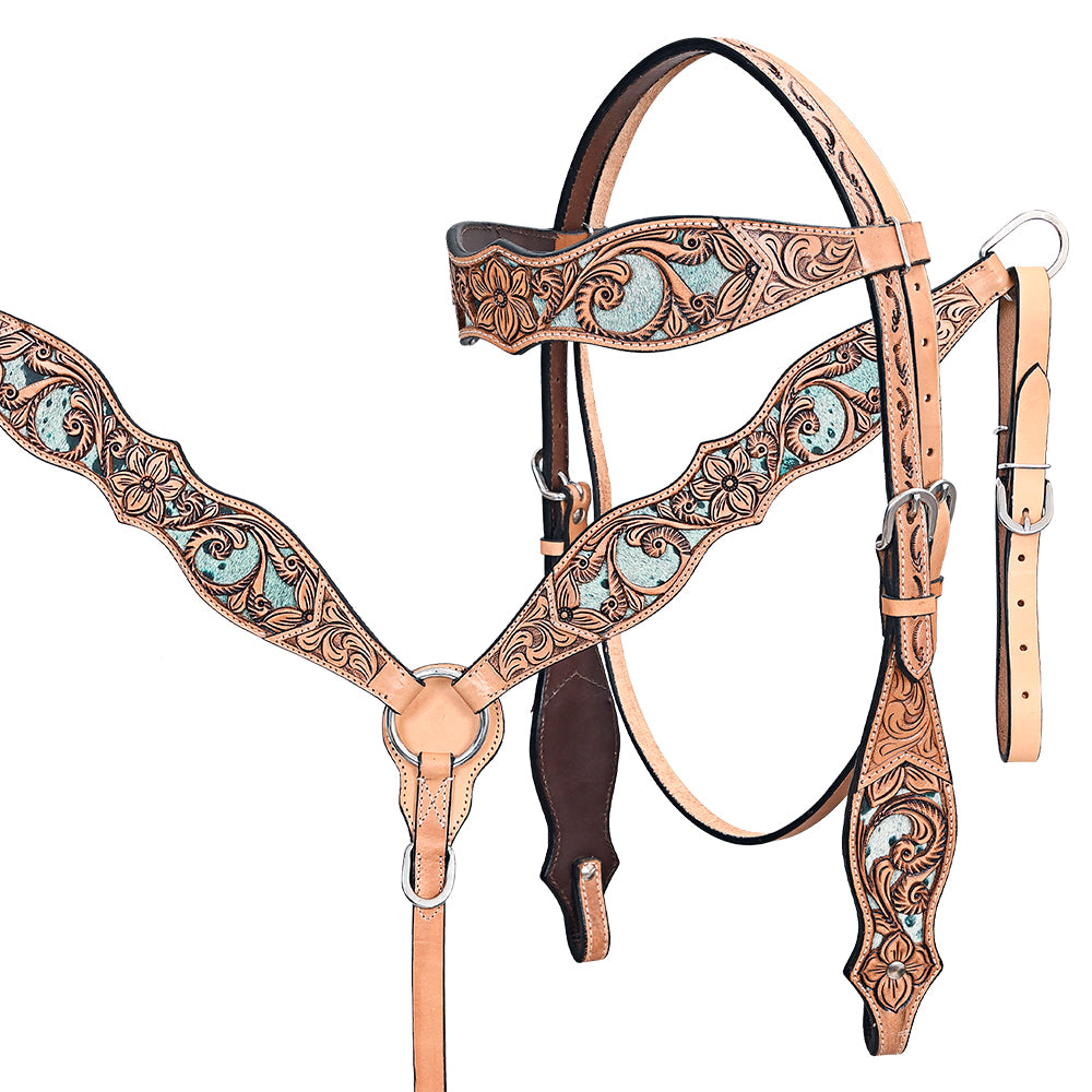 HILASON Western Horse Headstall & Breast Collar American Leather Hand Carving