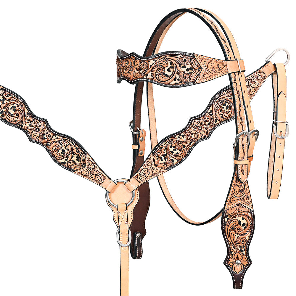 HILASON Western Horse Headstall Breast Collar Leather Tan