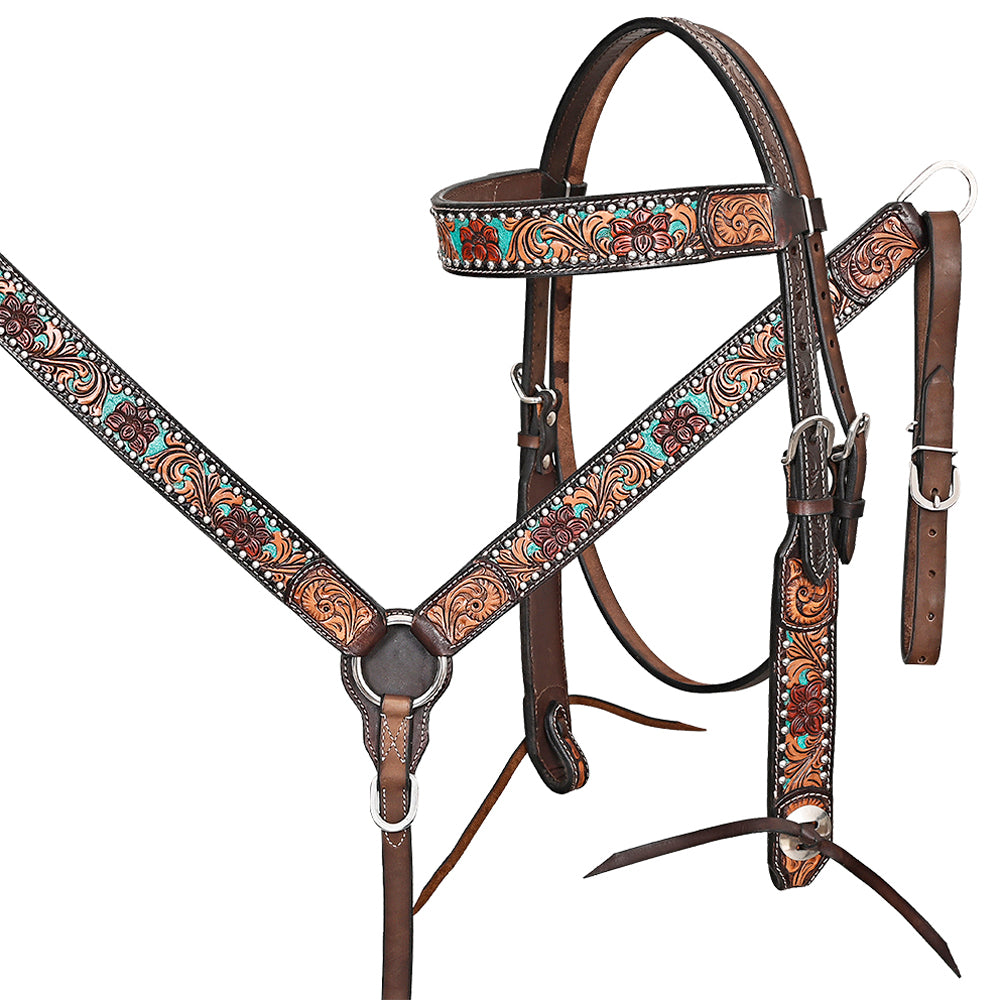HILASON Western Horse Headstall & Breast Collar American Leather Hand Carving