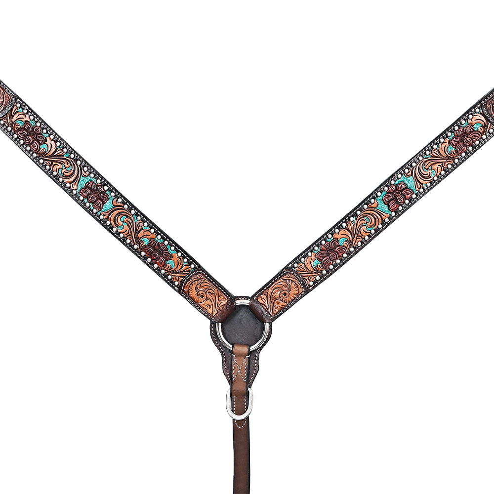 HILASON Western Horse Headstall Breast Collar Leather Brown with Tan | Tack Set for Horses