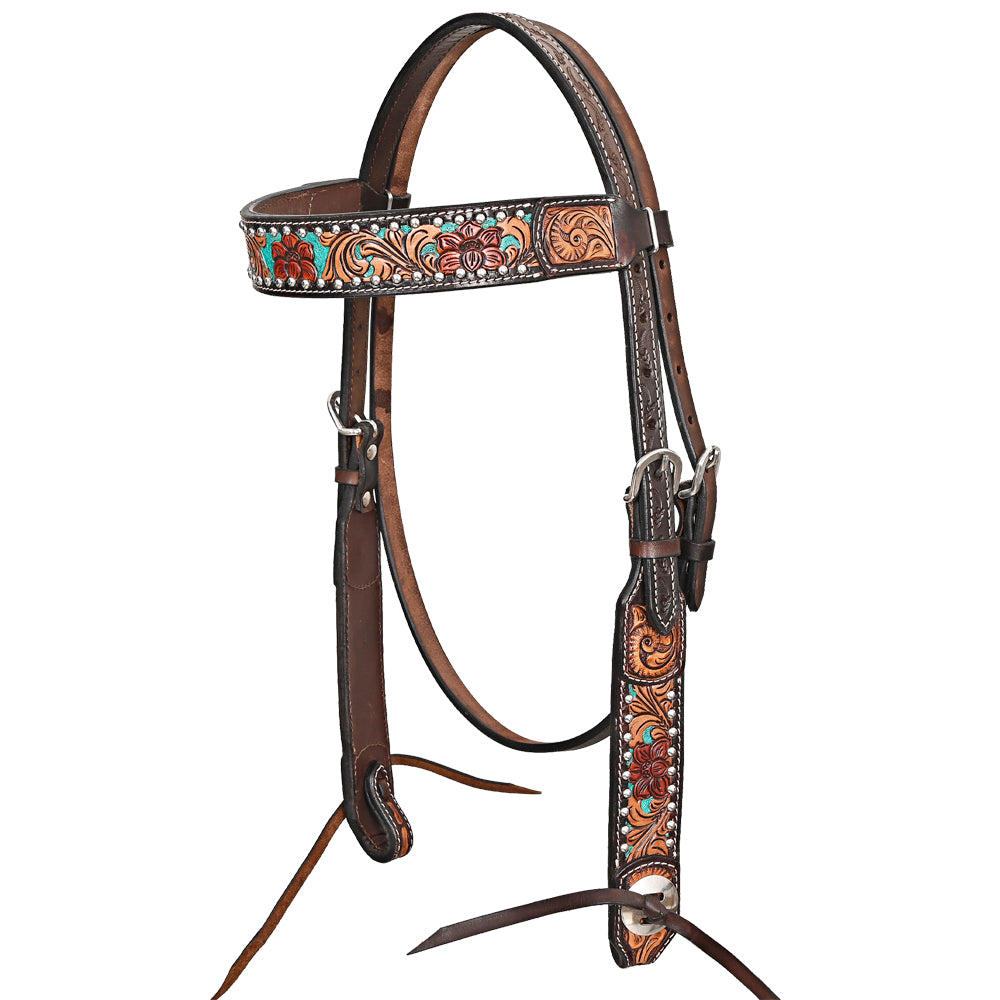 HILASON Western Horse Headstall Breast Collar Leather Brown with Tan | Tack Set for Horses