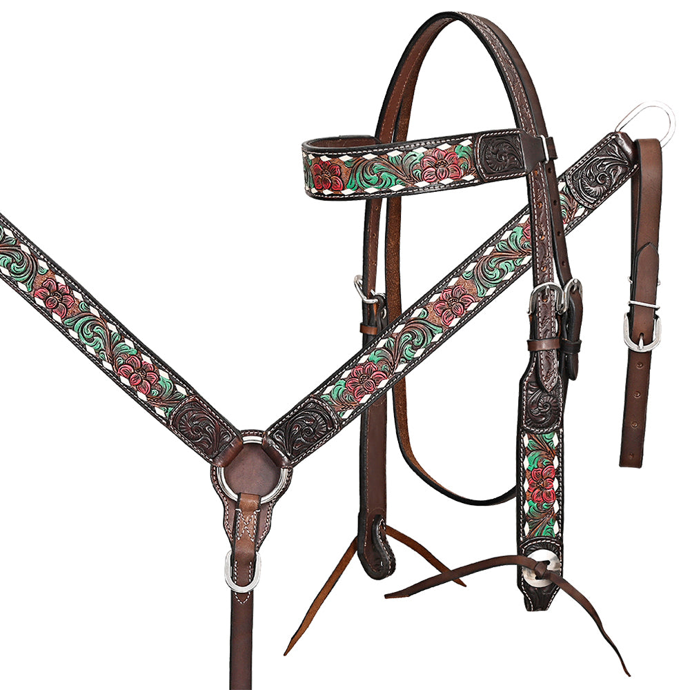 HILASON Western Horse Headstall & Breast Collar American Leather Hand Carving