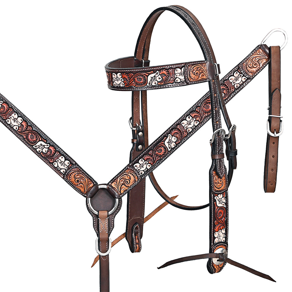 HILASON Western Horse Headstall & Breast Collar American Leather Hand Carving