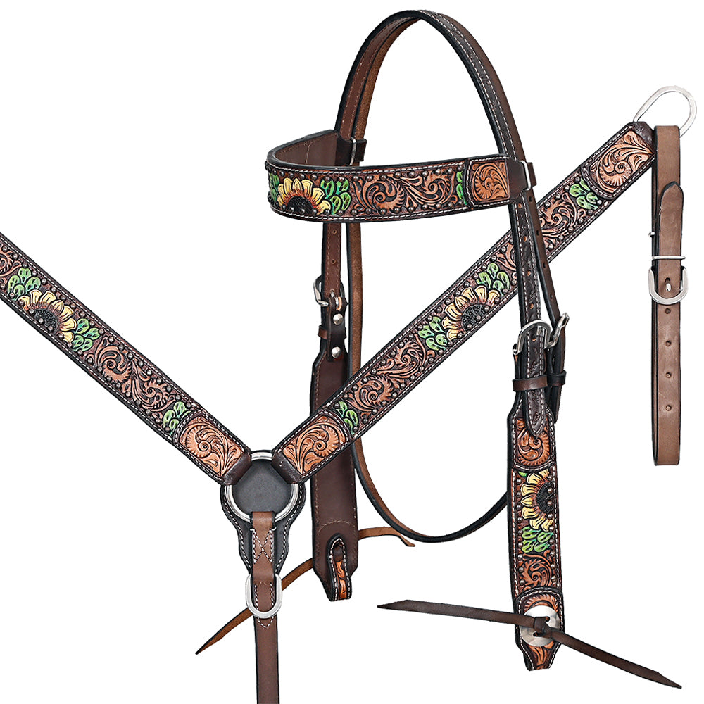 HILASON Western Horse Headstall & Breast Collar American Leather Hand Carving