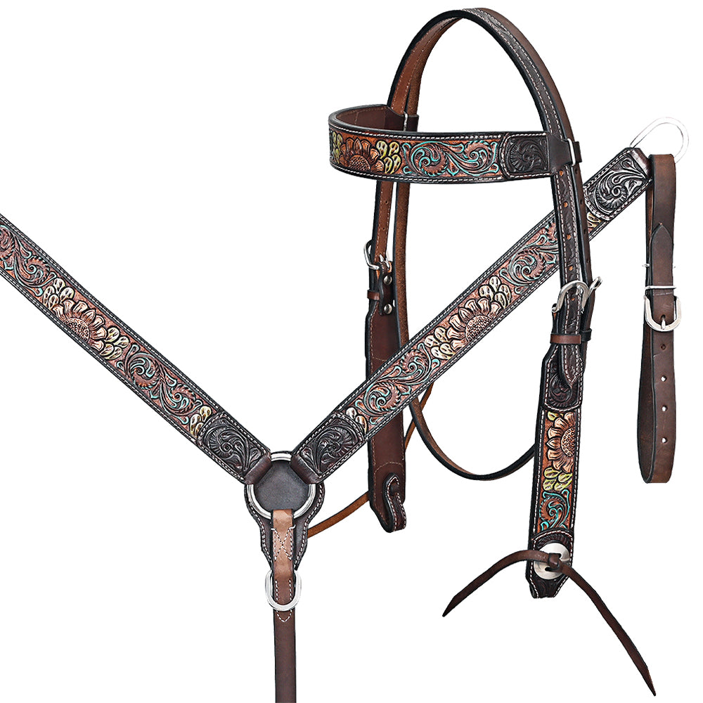 HILASON Western Horse Headstall & Breast Collar American Leather Hand Carving