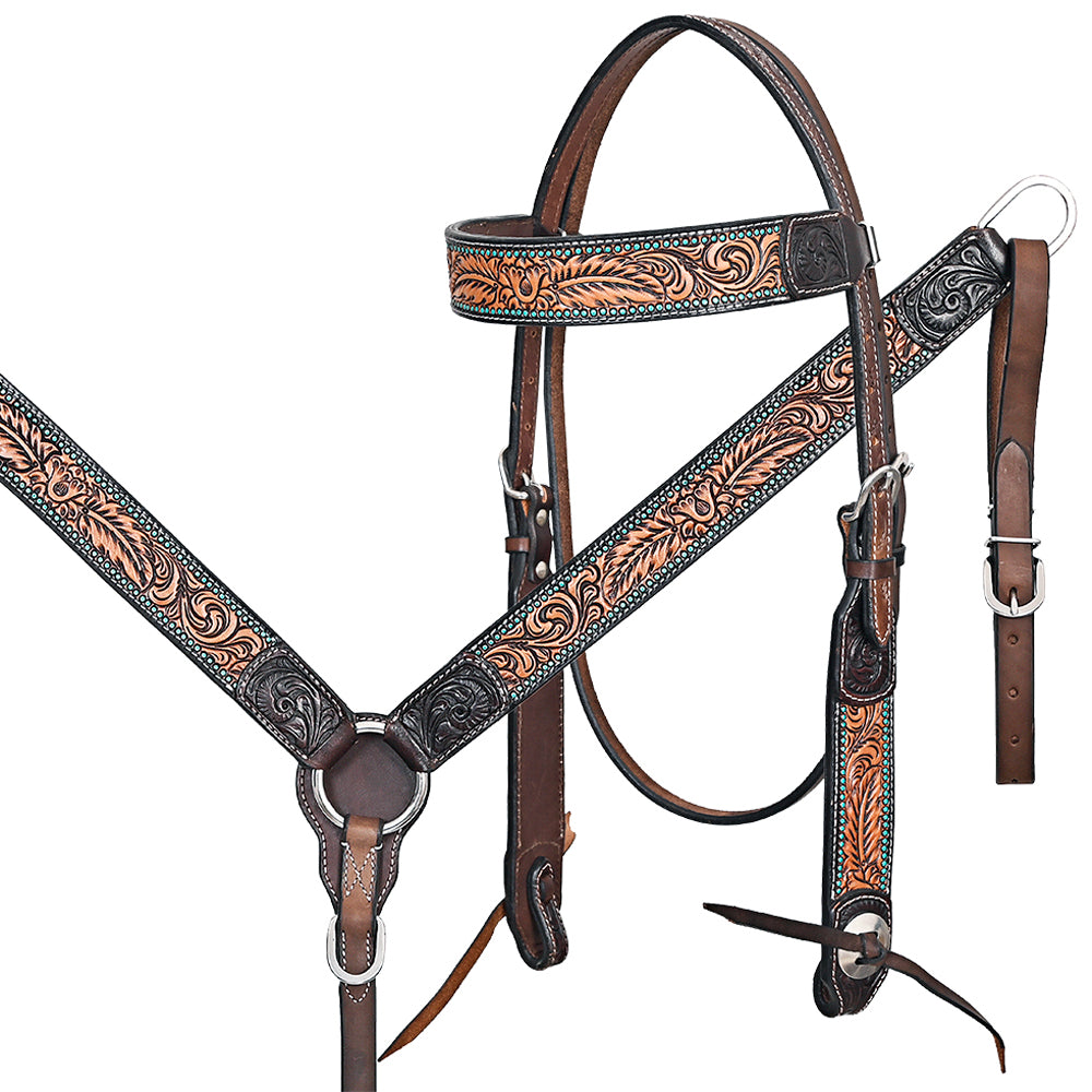 HILASON Western Horse Headstall & Breast Collar American Leather Hand Carving