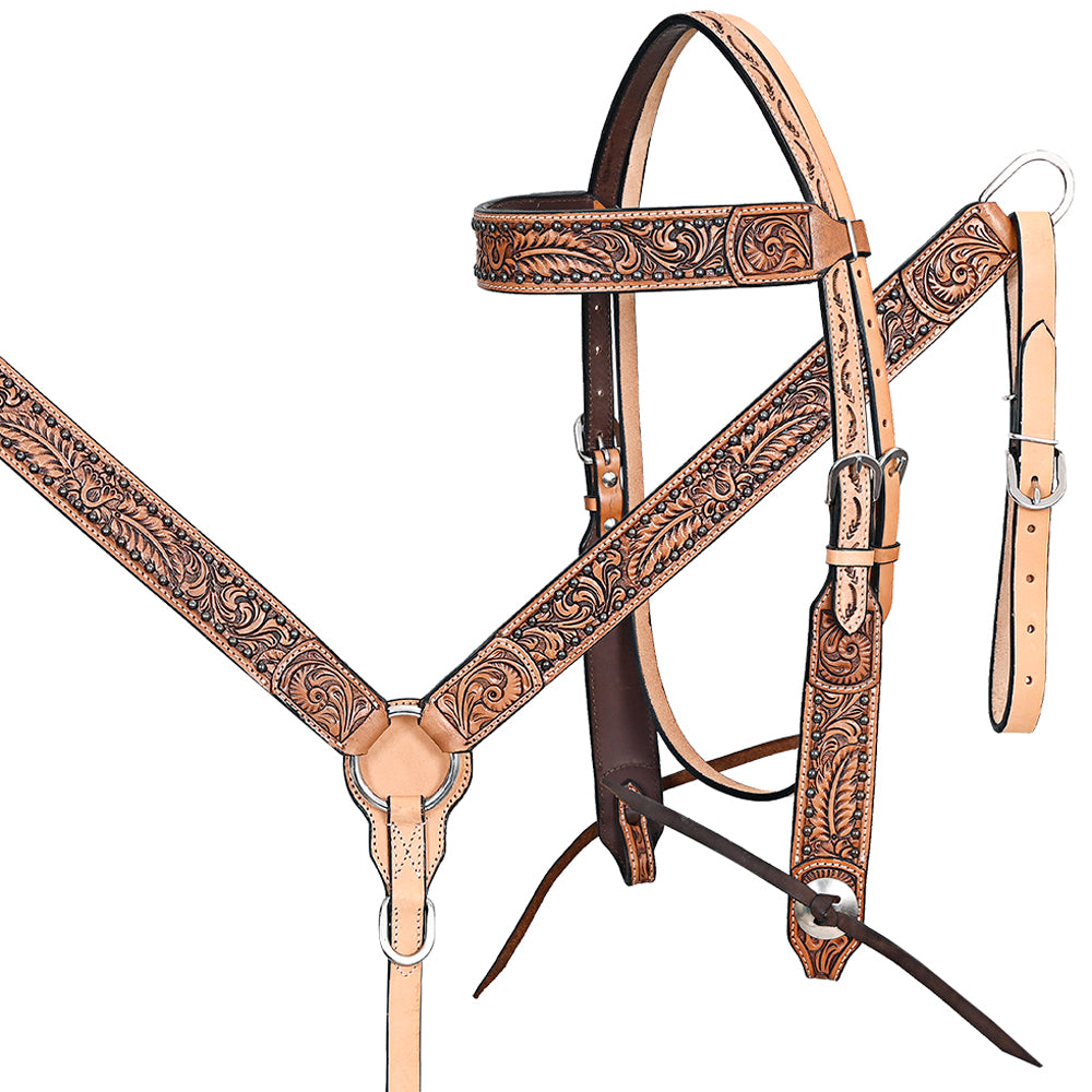 HILASON Western Horse Headstall & Breast Collar American Leather Hand Carving