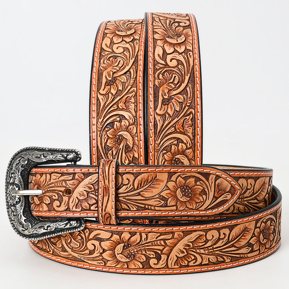 American Darling Beautifully Hand Tooled Brown Genuine Leather Belt Men and Women Western with Removable Buckle