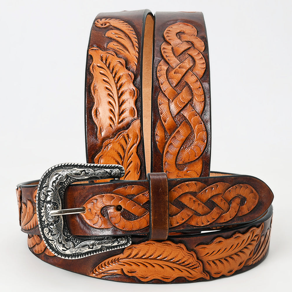 American Darling Beautifully Hand Tooled Brown Genuine Leather Belt Men and Women Western with Removable Buckle