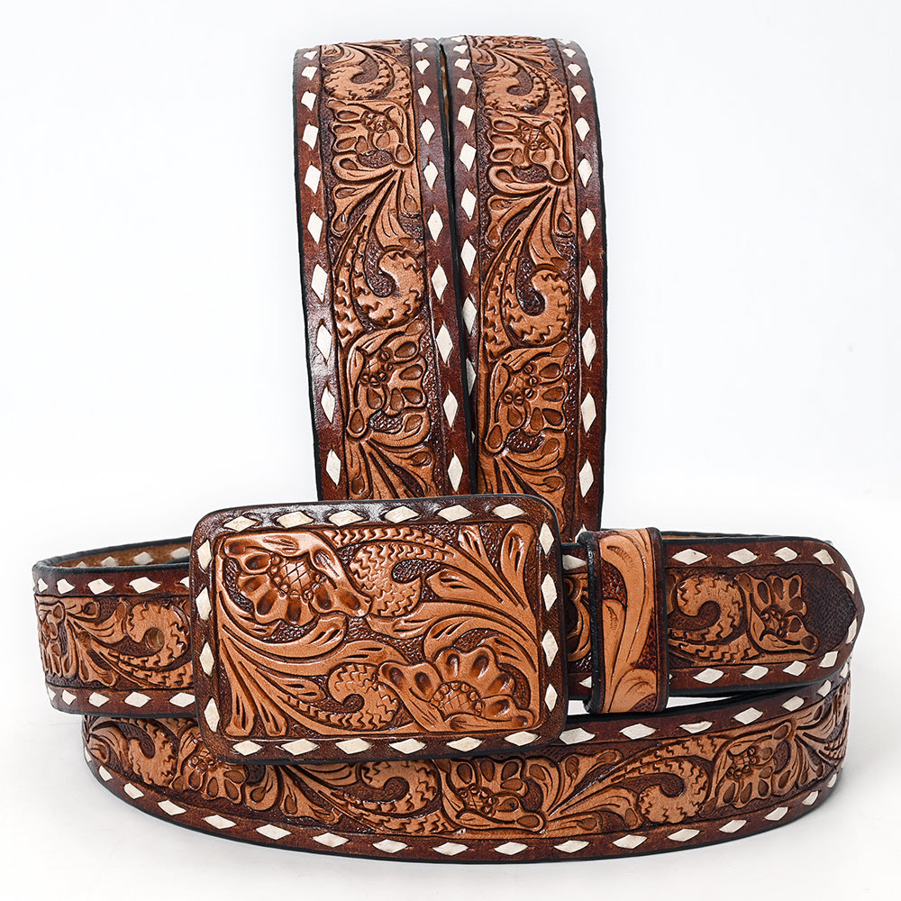 American Darling Beautifully Hand Tooled Tan Genuine Leather Belt Men and Women Western with Removable Buckle