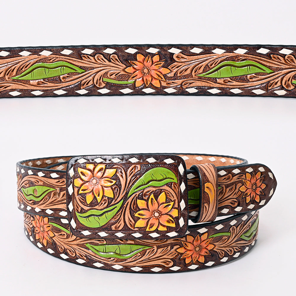 American Darling Beautifully Hand Tooled Tan Genuine Leather Belt Men and Women Western with Removable Buckle