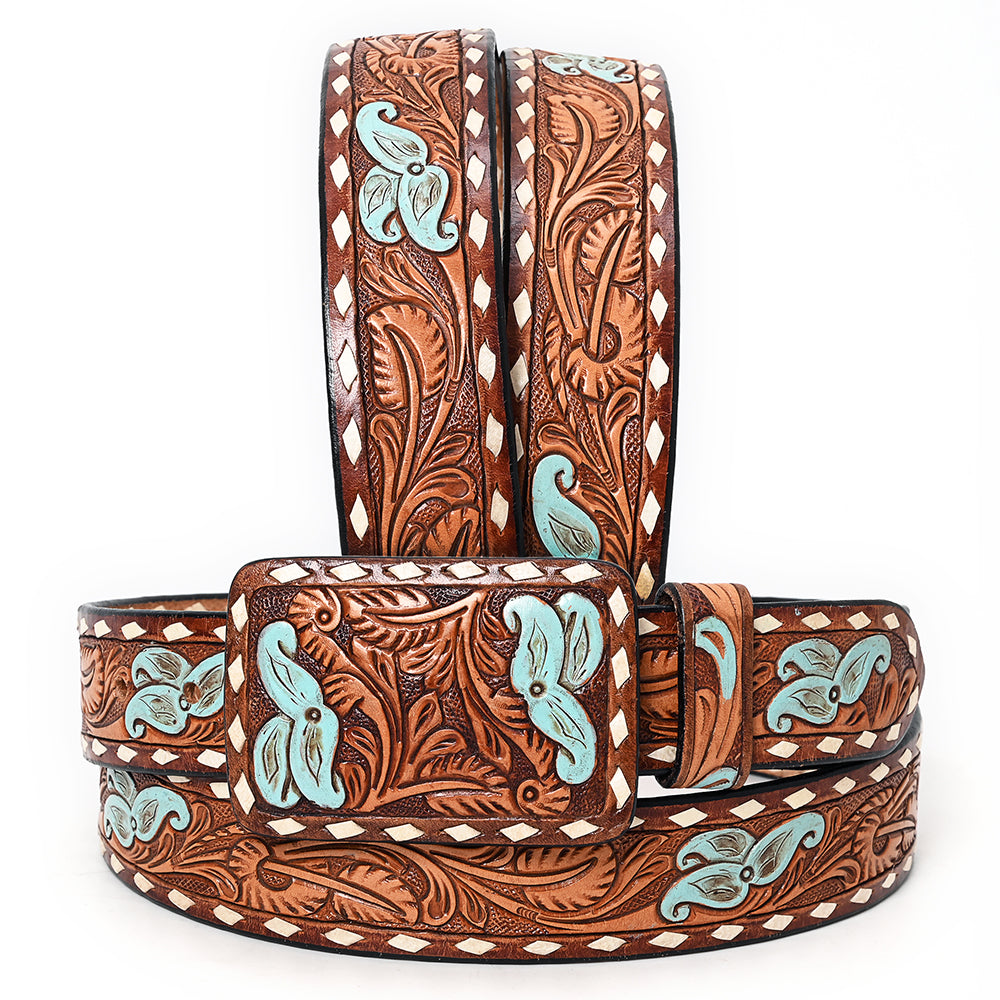 American Darling Beautifully Hand Tooled Tan Genuine Leather Belt Men and Women Western with Removable Buckle